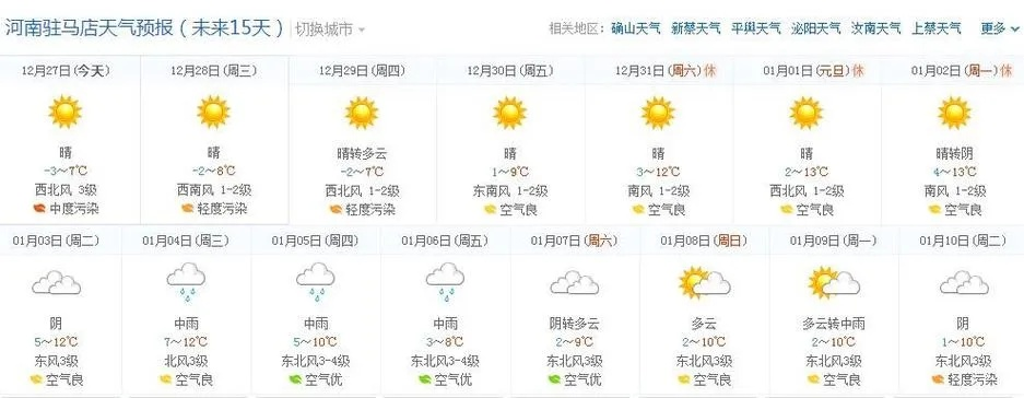包含驻马店天气预报15天查询的词条